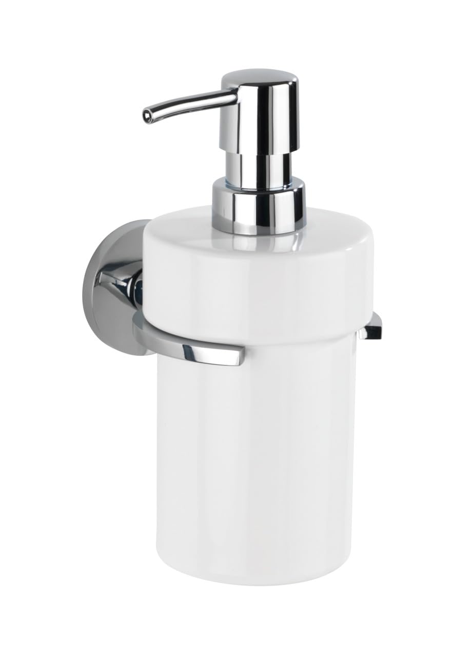 WENKO UV-oc - Dispenser di sapone Isera, ricaricabile, 360 ml, dispenser in ceramica per fissaggio senza foratura, con innovativo sistema adesivo, supporto in tubo quadrato e zinco pressofuso,
