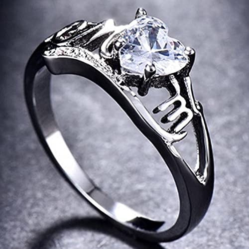 Exquisite Jewelry Ring Love Rings Love Heart Cubic Zirconia Inlaid Mom Letter Finger Ring Mothers Day Jewelry Gift Wedding Band Best Gifts for Love with Valentine's Day - Silver US 82