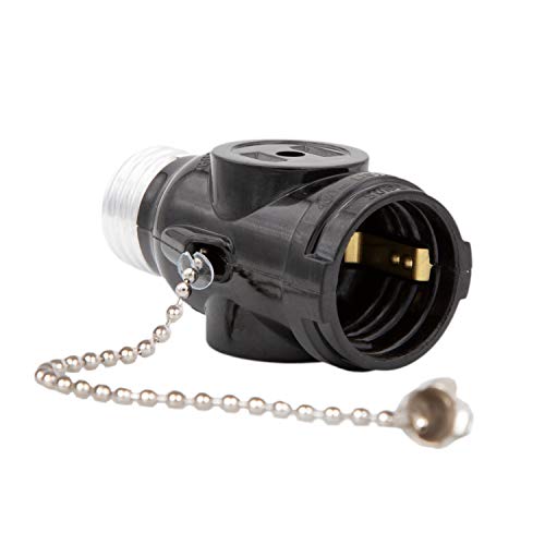 Maxxima Dual Outlet Light Socket Adapter, with Pull Chain, Turn E26
