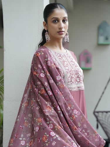 Image of Sanisa Women's Silk Blend Sequins Embroidery Straight Kurta with Pant and Dupatta Set