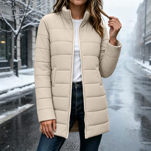 Puffer Jacket Womens with Stand Collar Full Zip Long Quilted Coat Winter - image 2
