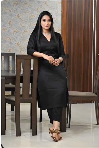 Image of ANILINE Women's Rayon Solid plain v neck kurta Trouser /Pant set