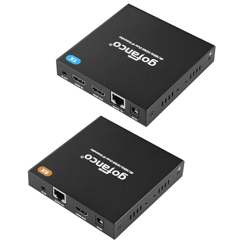 gofanco 4K HDMI Extender Over IP Kit – 4K @60Hz 444, 2K @60Hz, 328ft/100m, 1-to-1 Over CAT6/7, 1-to-Many Over 1G Gigabit Ethernet Switch, Network LAN, VLAN, Scalable, IR, RS232, Mountable (HD20Ext1xN)