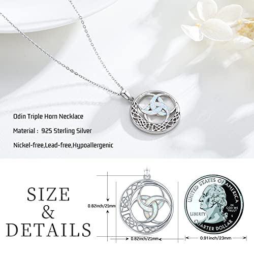 Midir&Etain Celtic Necklace For Women 925 Sterling Silver Celtic Moon Necklace Norse Mythology White Opal Pendant Necklace Crescent Triple Horn Of Odin Necklaces Amulet Jewelry Gifts #TOP1