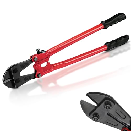 Crystals 18 Inch Bolt Cutter, Chain Cutter for Chains, Padlocks, Wire Fencing, Chicken Wire - Padlock Cutter, Bolt Croppers with Comfortable Rubber Grip - Red