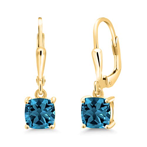Gem Stone King 18K Yellow Gold Plated Silver 6MM Cushion Gemstone Birthstone Dangle Earrings For Women | Fine Jewelry Gifts for Her Mom Women Wife