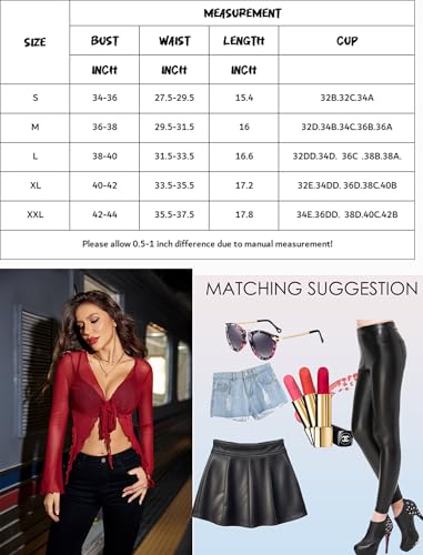 Image of Avidlove Women Mesh Crop Top Y2K Tie Front Tops Rave Top Sheer Cardigan Sexy V Neck Outfits S-2XL