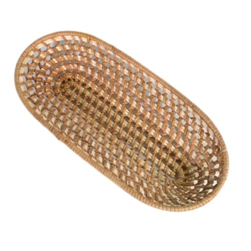 Unomor 1pc Cutlery Storage Basket Woven Basket Storage Container for Tableware Bread Loaf Container Rattan Baskets for Storage Woven Seagrass Basket Fruit Bowl Snacks Basket Wooden Yellow