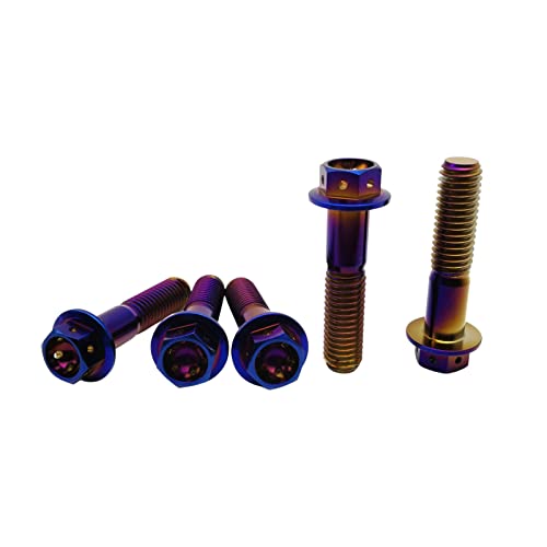 RISON Titanium Flange Hex Head Bolts - Burnt Blue GR5 Screws M10x1.25x35mm - Pack of 5
