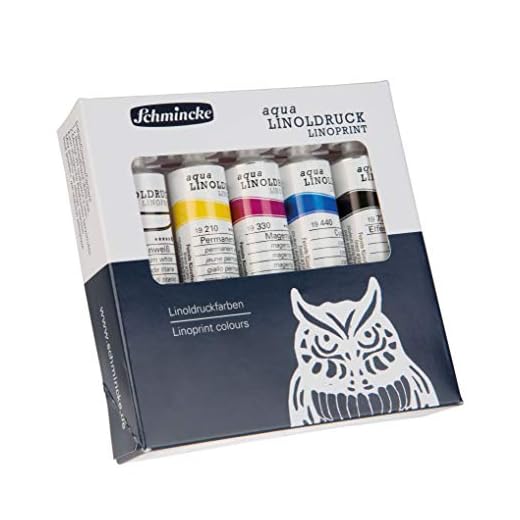 Schmincke - aqua-LINOLDRUCK, juego de impresión de linóleo con 5 tubos de 20 ml, 82 005 097, las mejores tintas de impresión de linóleo, contornos nítidos, impresión uniforme, colores brillantes, mejor resistencia a la luz