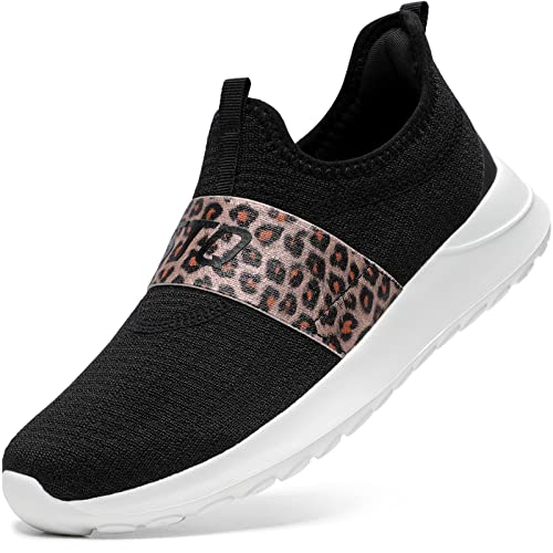 Stq Womens Slip On Sneakers Arch Support Tennis Shoes Comfortable Walking Shoes For Volleyball Gym Workout Black Leopard 7 Us #TOP5
