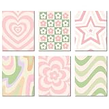 Vlejoy Set of 6 Preppy Room Decor Aesthetic Canvas Wall Art Prints for Teen Girls Bedroom Pink And G