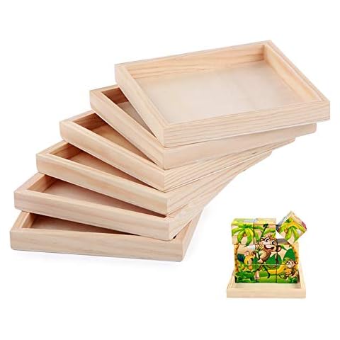 6 Pack Unfinished Small Wood Serving Tray for Crafts Projects DIY Wooden Trays Bulk Blank Wood Canvas Panel Boards Unfinished Wood Signs for Painting Arts Supply, (4.7 x 4.7 in) Cover