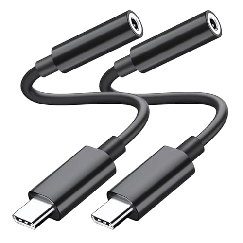 Type C to 3.5mm Headphone Adapter 2Pack -Audio Converter from iPhone 15 Series to 3.5mm Headset,Aux Adapter for SamsungS23, iPad Pro, Pixel 7-16bit/48kHz with Mic for Car/Gaming/Music (Black)