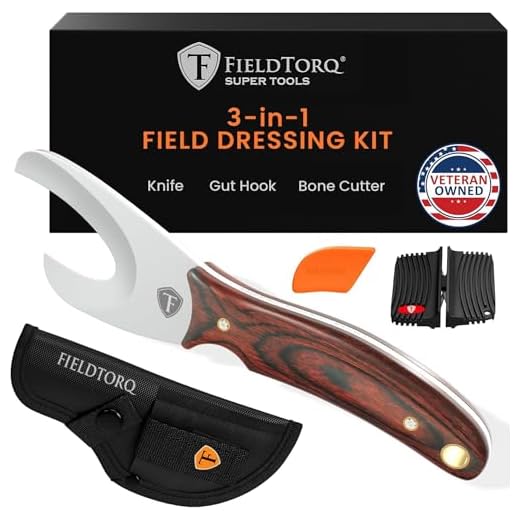 FieldTorq Pakkawood - Bone Cutting Hunting & Skinning Knife for Deer Bear Elk Hogs | Gut Hook Fixed Blade Hunting Knife with Sheath & Sharpener | 5X Faster Safer Cleaner | Available in Different Handles