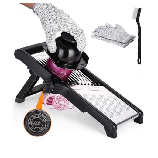 Mandolina - Cortador de verduras 5 en 1 profesional, ajustable, multifunción, acero inoxidable, para verduras, pepinos, frutas, zanahorias, con cepillo de limpieza, guantes anticorte