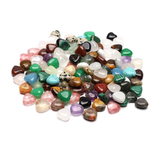 40 Pcs Healing Loose Beads Heart Shape Natural Necklace Stone Pendants Crystal for Jewelry Making DIY Craft