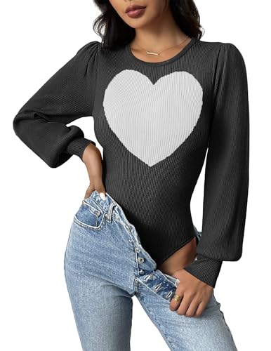 Image of Zeagoo Womens Sweaters Long Sleeve Bodysuits 2026 Fall Crewneck Puff Knit Pullover Tops