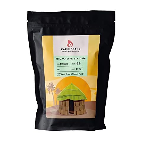 Ethiopian Yirgacheffe Coffee, Freshly Roasted Whole Beans, Medium Roast, 250g bag, Kaphi Beans Cover