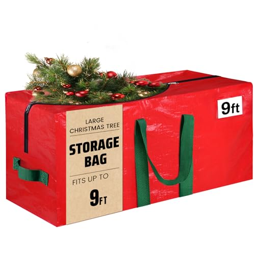 Christmas-Tree-Storage-Bag-Fits-9-Ft-Holiday-Xmas-Artificial-Tall-Disassembled-Tree-Waterproof-Christmas-Tree-Bag-with-Durable-Reinforced-Handles-Dual-Zipper-Labeling-Card-Slot-Red Christmas Tree Storage Bag, Fits 9 Ft Holiday Xmas Artificial Tall Disassembled Tree, Waterproof Christmas Tree Bag with Durable Reinforced Handles & Dual Zipper, Labeling Card Slot, Red - Image 1