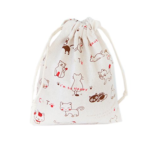 Greatest Product Riverer 12 PCS Cute Cats Wedding Candy Cotton Gift Bag Pouch Sack Party Favors with Drawstring, Various Size, 19x24cm (7.5x9.4 Inches)