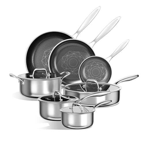 COOKER KING 11 Pcs Pots and Pans Set，Hybrid Stainless Steel Cookware Set