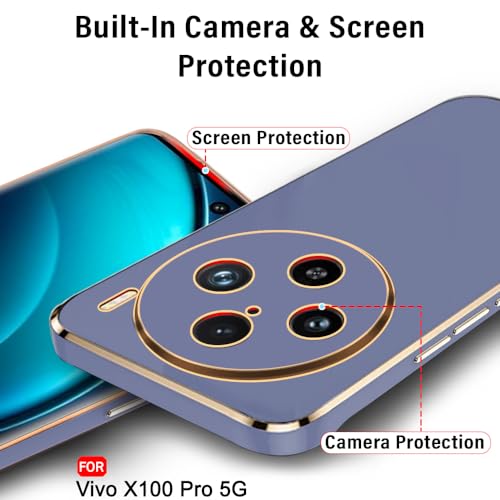 Image of TheGiftKart Luxurious Golden-Plated Back Cover Case for Vivo X100 Pro 5G | Raised Lips for Camera & Screen Protection | Shockproof Design | Stylish Back Cover Case for Vivo X100 Pro (TPU, Grey Blue)