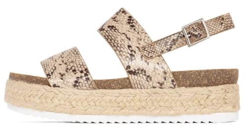 Image of Womens Kaz Casual Espadrilles Trim Rubber Sole Flatform Studded Wedge Buckle Ankle Strap Open Toe Sandals (7 M US, Python /Natural K