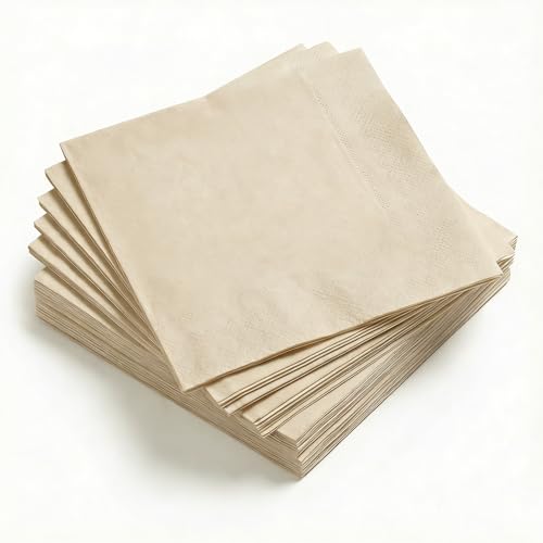 Horaldaily 100 Pack Cocktail Napkins 5x5 Inches Disposable Paper Napkins for Party Anniversary Wedding Birthday Bridal Baby Shower (100 Beige