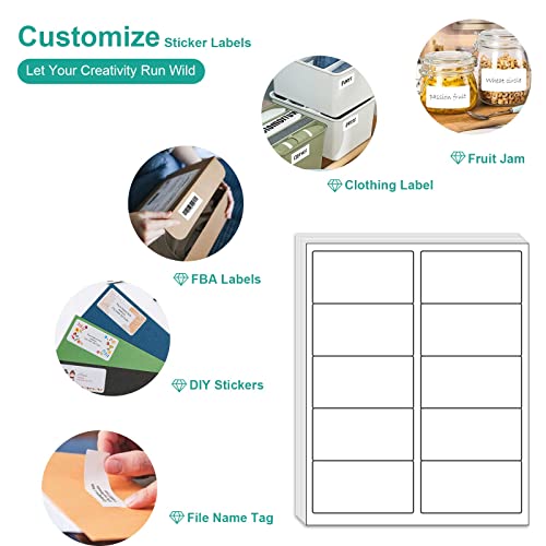 MFLABEL 2000ct 2x4 Inch Shipping Labels - 8.5"x11" Sheets (200 Sheets) for Laser/Inkjet Printers | Matte White Adhesive FBA Labels, Address & Barcode Stickers for Packages, Envelopes & Organizing