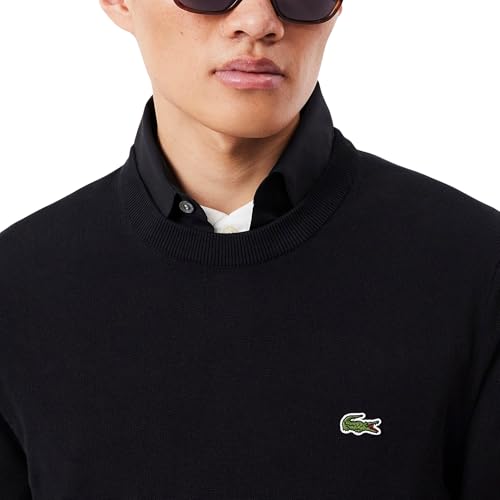 Lacoste Herren Langarm Rundhalsausschnitt Baumwolle Jersey Pullover, Schwarz, Mittel – Ansicht 3