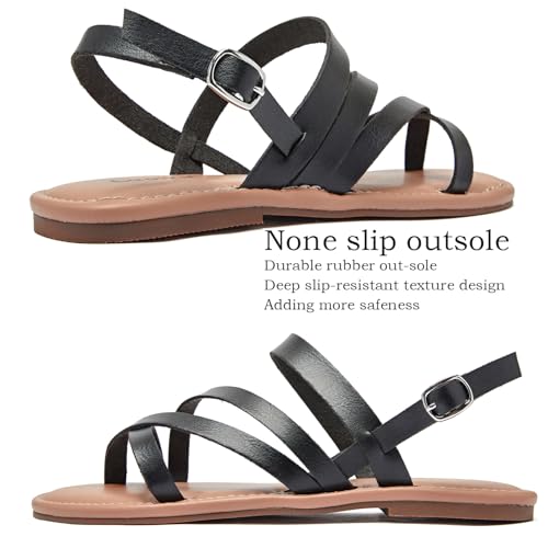 Image of Luoika Women's Wide Width Flat Sandals, Flip Flop Casual Strapy Sandals Slip on Summer Beach Shoes for Women.