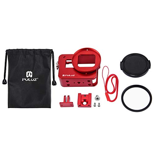 Puluz Aluminum Alloy Case For Gopro Hero 7 Black/New Hero 2018 / Hero 5 / Hero 6 Housing Shell Case Cnc Protective Cage With Cold Shoe Mount & 52Mm Uv Lens Filter (No Back Cover Version) (Red) #TOP5