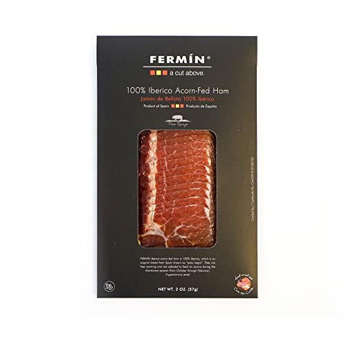 Fermin 100% Iberico Acorn-Fed Ham Sliced 2 oz (2 Pack) | Jamón de Bellota 100% Ibérico Loncheado, Authentic Spanish Iberico Acorn-Fed Ham