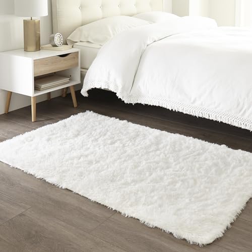 image for Ophanie Upgraded White Rugs for Bedroom Fluffy, Shaggy Bedside Floor D