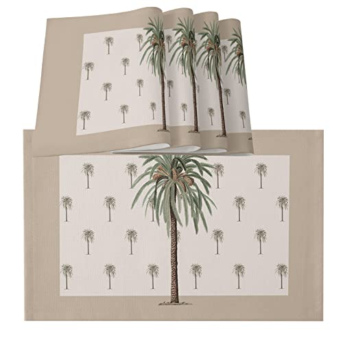 MACONAA Tropical Placemats for Dining Table Set of 4, Palm Tree Placemat Cotton Linen Place Mats for Kitchen Dining, Non Slip, Durable, Washable Table Mats Summer Placemats 13x19