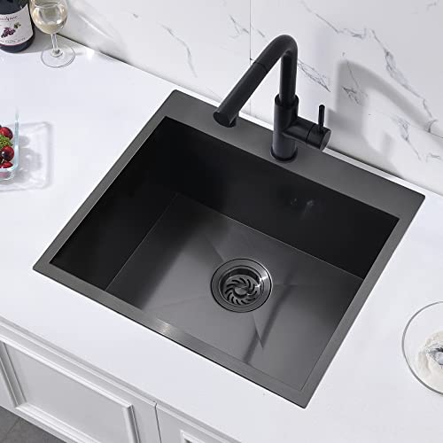 Black Stainless Steel Drop In Kitchen Bar Sink, Zdhht 18 Gauge 21 X 18 X 10 Inches Topmount Black 304 Stainless Steel Small Kitchen Sink Our Door Sink Laundry Sink #TOP1