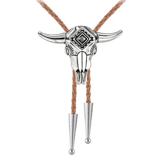 Image of Jeilwiy Bolo Tie for Men Western Cowboy Tie Necklace Gold Bolo Tie Leather Necktie Halloween Tie Accessories for Women