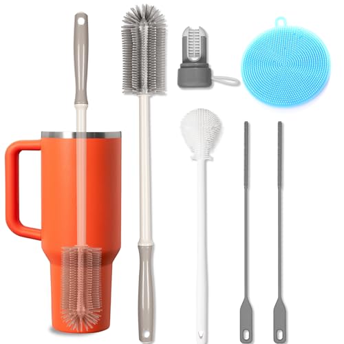 Image of 15.7" Silicone Bottle Brush Set - 6 Pack Water Bottle and Straw Cleaner Brush Long Handle for Hydro Flasks, Sports Bottles & Reusable Straw, Narrow Neck Containers, Tumblers, Glassware