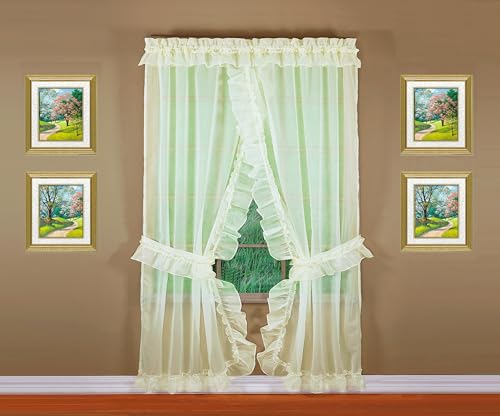 Image of Today's Curtain, Emelia Priscilla Sheer Pair 60 inch W x 84 inch L, Ecru, 5-Piece-Set