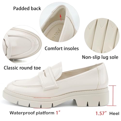 JENN ARDOR Women's Chunky Loafers Slip On Lug Sole Penny Loafer Comfort Casual Round Toe Mid Heels Platform Work Shoes