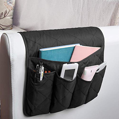 MDSTOP 5 Pockets Remote Control Holder, Magazine Rack, Space Saver Organizer, Draped Over Sofa, Couch, Recliner Armrest Black