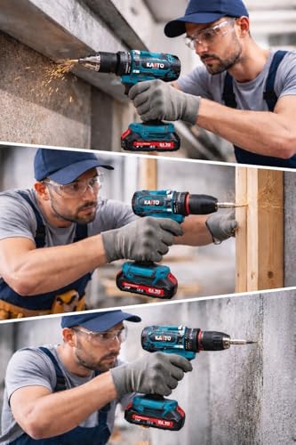 Image of KAITO 10mm Cordless Drill Machine Kit | 21V Li-ion, 2 Batteries + Charger | 2000 RPM, 3-in-1 Drill /Driver /Hammer | Metal Chuck, High Torque | Wood, Metal & Wall Drilling Tool Set