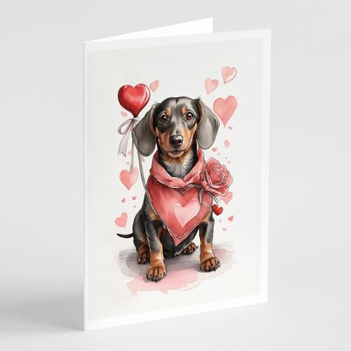 Caroline's Treasures DAC4419GCA7P Dachshund Valentine Roses Greeting Cards Pack of 8 Blank Cards with Envelopes Whimsical A7 Size 5x7 Blank Note Cards