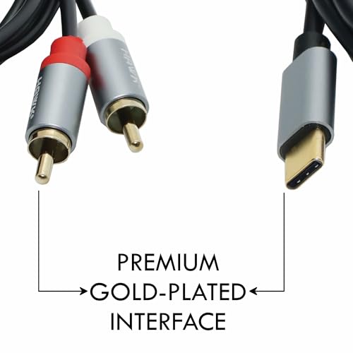 Image of Y Cable Type C to Dual RCA Male Cable compatible with smartphone, laptops or devices with Type C connectivity, 1.8 Meter, Black