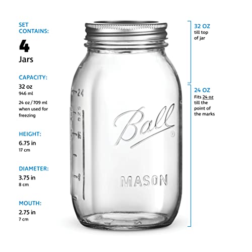 Regular Mouth Mason Jars 32 Oz [6 Pack] With Mason Jar Lids And Bands, Mason Jars 32 Oz - For Canning, Fermenting, Pickling, Jar Decor - Microwave/Freeze/Dishwasher Safe + Sewanta Jar Opener #TOP5