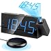 Loud Alarm Clock with Bed Shaker & Projector, Large LED Display & Dimmer, USB Charger, 12/24 H, Vibrating Porjection Alarm Clock for Heavy Sleeper, Deaf, Hearing Impaired, Bedroom Wall Ceiling Pillow