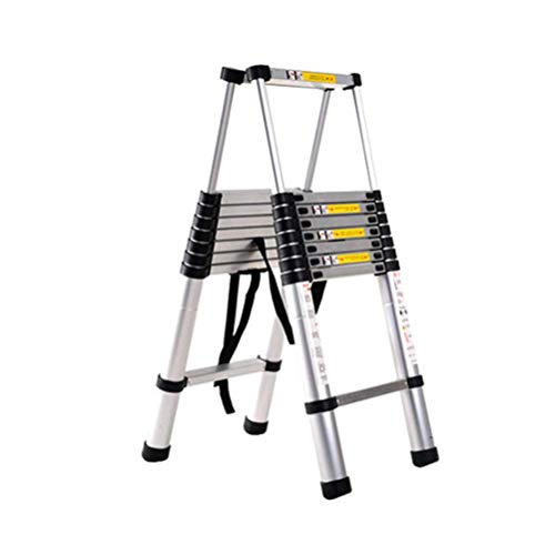 Escalera telescópica DIY aleación de aluminio telescópicas escaleras portátiles plegables de extensión portátil escaleras rectas Paso extensible Capacidad de carga 150KG, 2,6 + 2,6 M escalera escamote