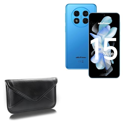 BoxWave Case Compatible with Ulefone Note 15 - Elite Leather Messenger Pouch, Synthetic Leather Cover Case Envelope Design - Jet Black