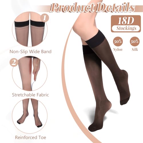 10 Pairs Knee High Stockings for Women, 18 Denier Sheer Socks with Reinforced Toe Trouser Socks One Size4
